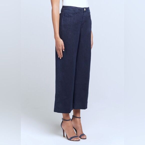L'Agence Danica Wide Leg High Rise raw hem cropped Jeans in dark Black Size 30 - Picture 2 of 8